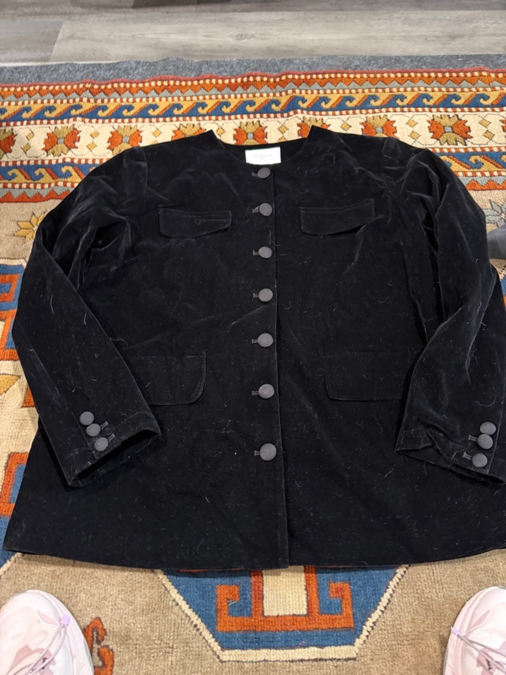 Pomander Place Black Velvet Collarless Button Jacket